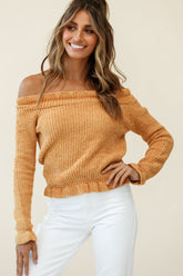 Mackenzie Off-Shoulder Long Sleeve Knit Top Mustard