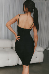 Good Vibes V-Neckline Knee Length Dress Black
