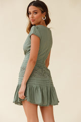 Storybook Cap Sleeve Pintuck Detail Dress Olive