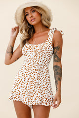 Let The Light In Ruched Bust Wide Strap Romper Animal Print White/Brown