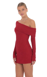 Lace Off Shoulder Dress in Red