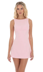 High Neck Back Bow Dress in Pink