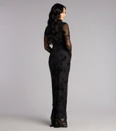 Irene Flocked Ruffle Slit Formal Dress