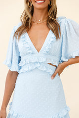 My Belle Cut-Out Detail Frill Accent Dress Baby Blue