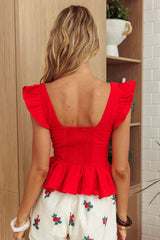 Allora Frill Sleeve Top Red