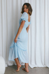 Topanga Canyon String Tie Boho Midi Dress Steel Blue