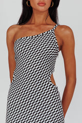 Cinzia One-Shoulder Cut-Out Midi Dress Black
