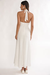 Beaucoup Lace Overlay Halterneck Maxi Dress Cream