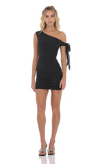 Off Shoulder Shimmer Tie Dress in Black