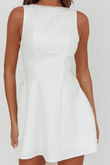 Opulent Pearl Trim Oversized Bow Mini Dress White