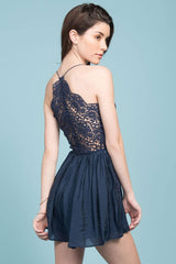 Henley Lace Top Romper Navy