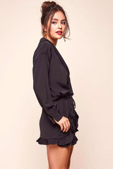 Hayley Classy Tuxedo Romper Black