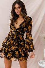 Kerry Layered Balloon Sleeve Dress Black/Orange