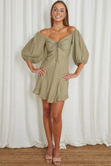 Avaline Drawstring Bust Mini Dress Olive