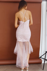 Mon Amour Lace Detail Tulle Mesh Hem Dress Blush