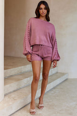 Modesto Drawstring Waist Pom Pom Trim Knit Shorts Rose