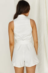 New Day Sleeveless Button-Up Romper White
