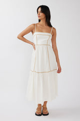 Confidante Piping Trim Midi Dress White