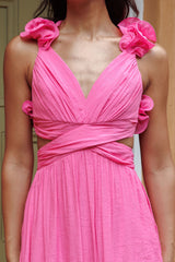 Madara Laced Back Ruffle Dress Hot Pink