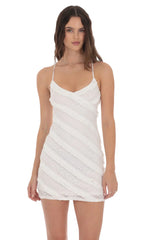Ruffle Lace V-Neck Dress in White