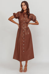 Zurich A-line Puff Sleeve Midi Dress Chocolate