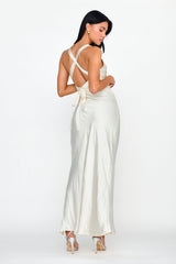 Midnight Sun Asymmetrical Strap Maxi Dress Oyster