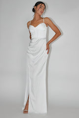 Secret Sweetheart Neckline Split Maxi Dress White