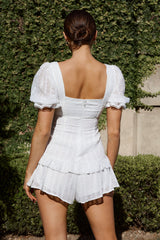 Young Love Tied Bust Frill Trim Romper White