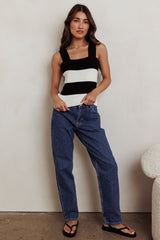 Lisa Striped Knit Tank Top Black White
