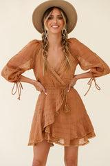 Wilde Balloon Sleeve Crochet Trim Dress Tan